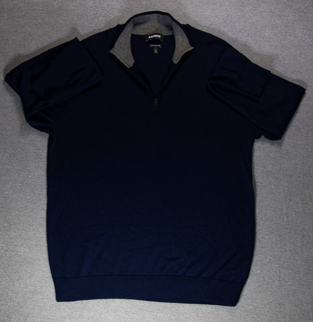 Express Men's XL Navy Blue Merino Wool Blend Quarter Zip Sweater EUC